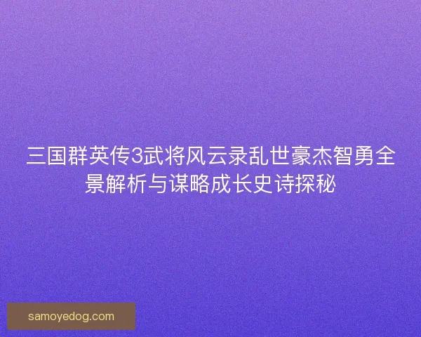 三国群英传3武将风云录乱世豪杰智勇全景解析与谋略成长史诗探秘